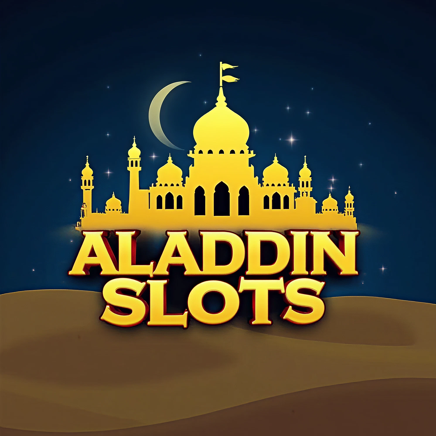 Aladdin Slots: palazzo arabo notturno con cupole e luna — tema avventura orientale